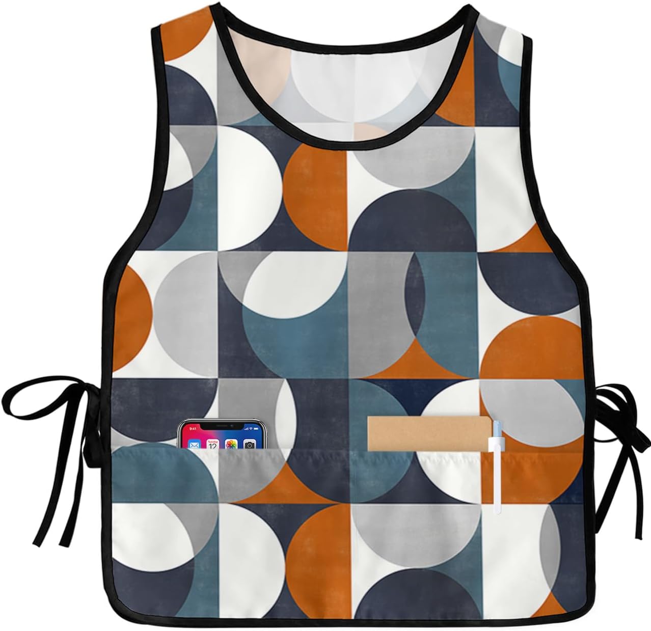 Contemporary Orange Cobbler Aprons with 2 Pockets for Women Men, Middle Century Abstract Geomrtry