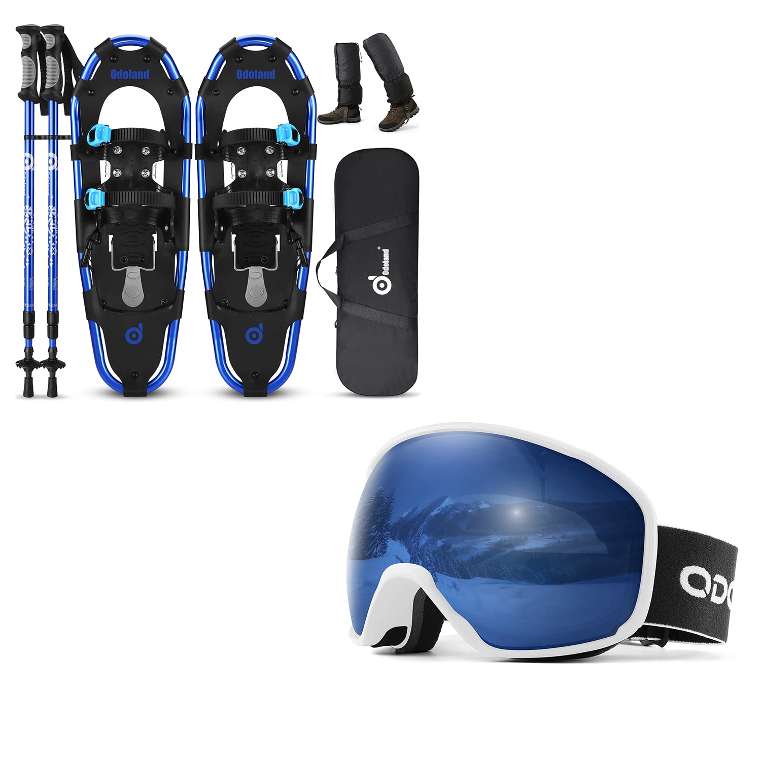 Photo 1 of **USED** Odoland 3-in-1 Snowshoes Set for Men Women Youth Kids with Trekking Poles, Carrying Tote Bag, Light Weight Aluminum Alloy Terrain Snow Shoes,21”/25”/30”