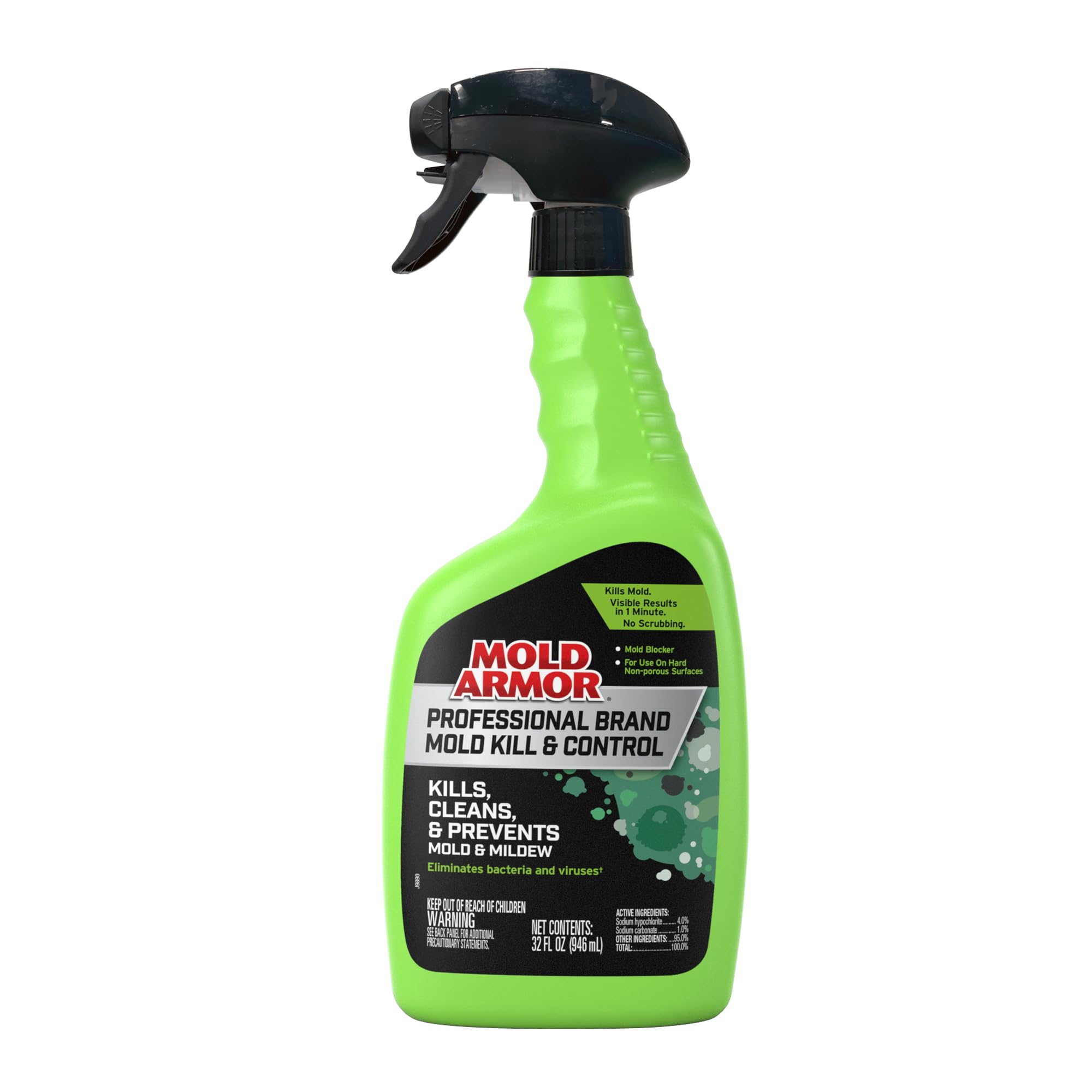 Professional Brand Mold Kill & Control Spray, 32 oz., Hard Surface Mold and Mildew Remover, Visible Results in Minutes, Eliminates Bacteria and Viruses