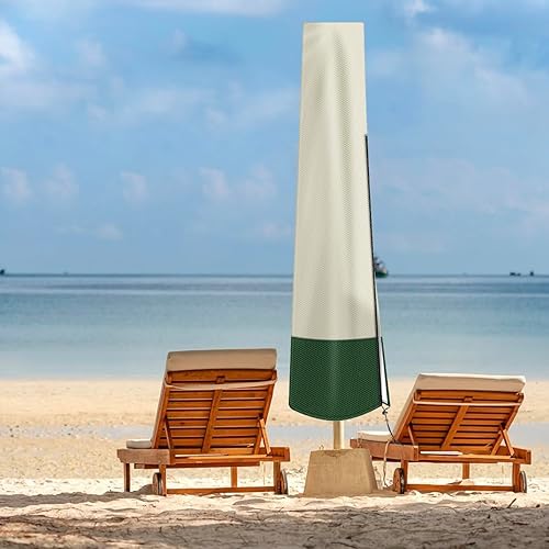 Miniatura 7 de Funda para sombrilla de patio al aire libre con varilla, impermeable, duradera, tela de poliéster 420D, para sombrilla de 7 a 11 pies, color beige