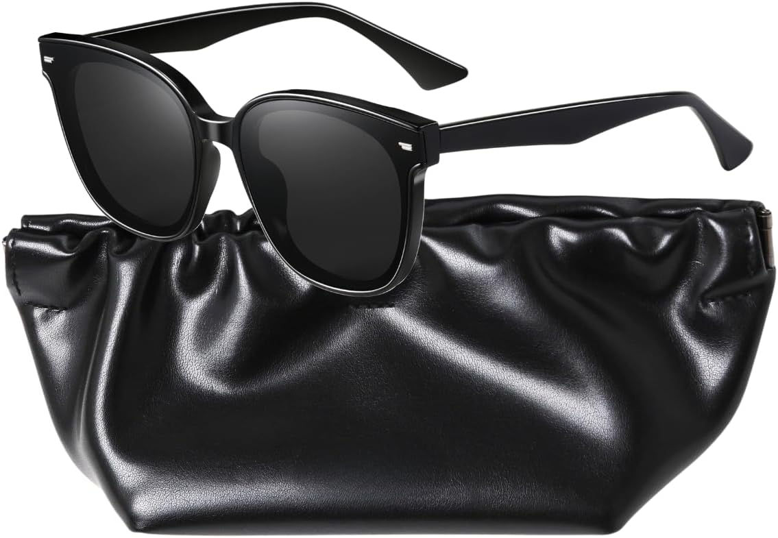 LVIOE Square Polarized Sunglasses For Women, Vintage Fashion Sun Glasses With UV Protection Mirrored Lenses, A01 Black Frame Gold Metal Temple/ Gray Polarized Lens, Medium Price In UAE | Amazon UAE - Foto 3