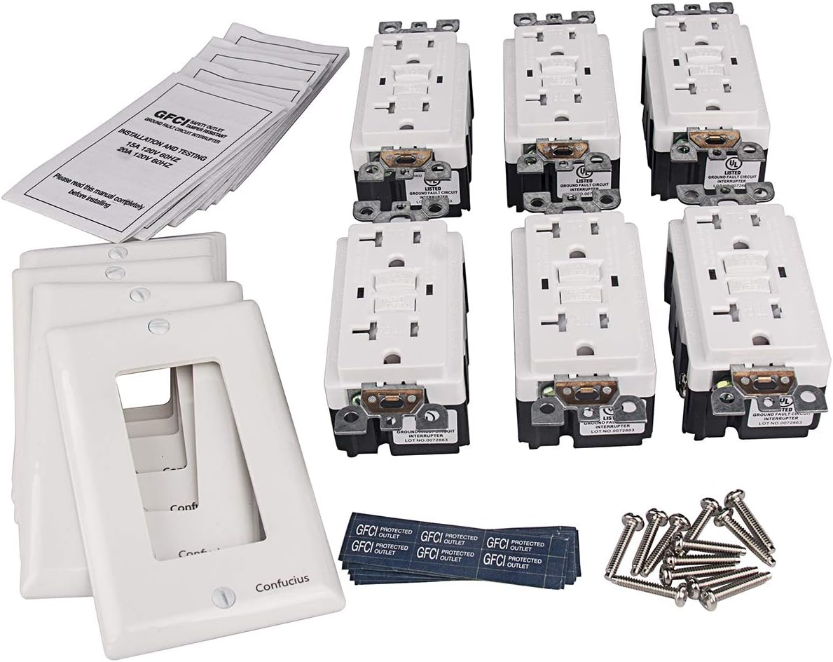 Confucius GFCI Outlet, Slim Tamper-Resistant (TR) GFI Duplex Receptacle with LED Indicator, 20-Amp 125-Volt, Auto-Test Ground Fault Circuit Interrupter with Decor Wall Plate, UL Listed, White