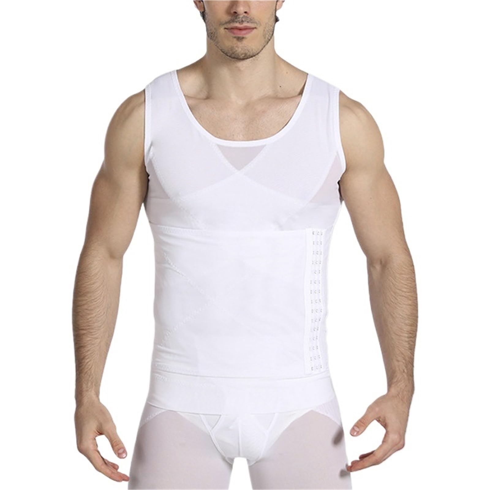 Kompressionsweste Männer Herren Shapewear Tops Taillenformung Kurze Ärmel Bauch Shapewear Taillentrainer T-Shirt Bauchweg Etui Korsett(Black,2XL (95-120kg))