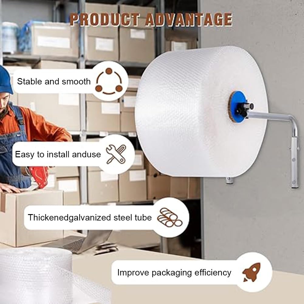 Supporto da parete per dispenser di rotolo di pluriball, rack per imballaggio con pellicola a bolle, supporto per imballaggio a bolle per magazzino, ufficio, sala spedizioni