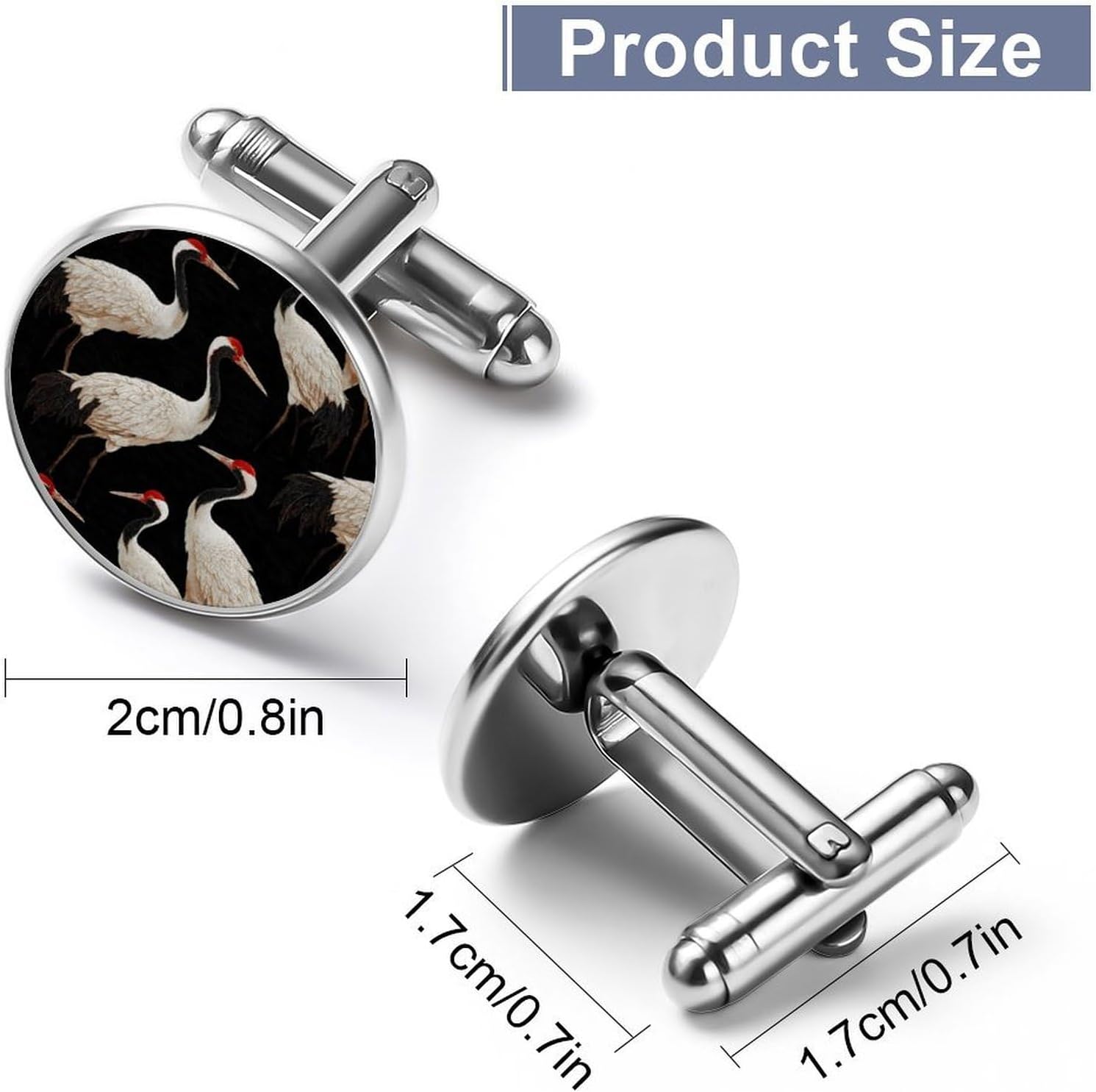 Red-crowned Crane Birds Funny Cufflinks Printed Cuff Links for Men Women | Shirt Accessories for Business Wedding 2 Pcs