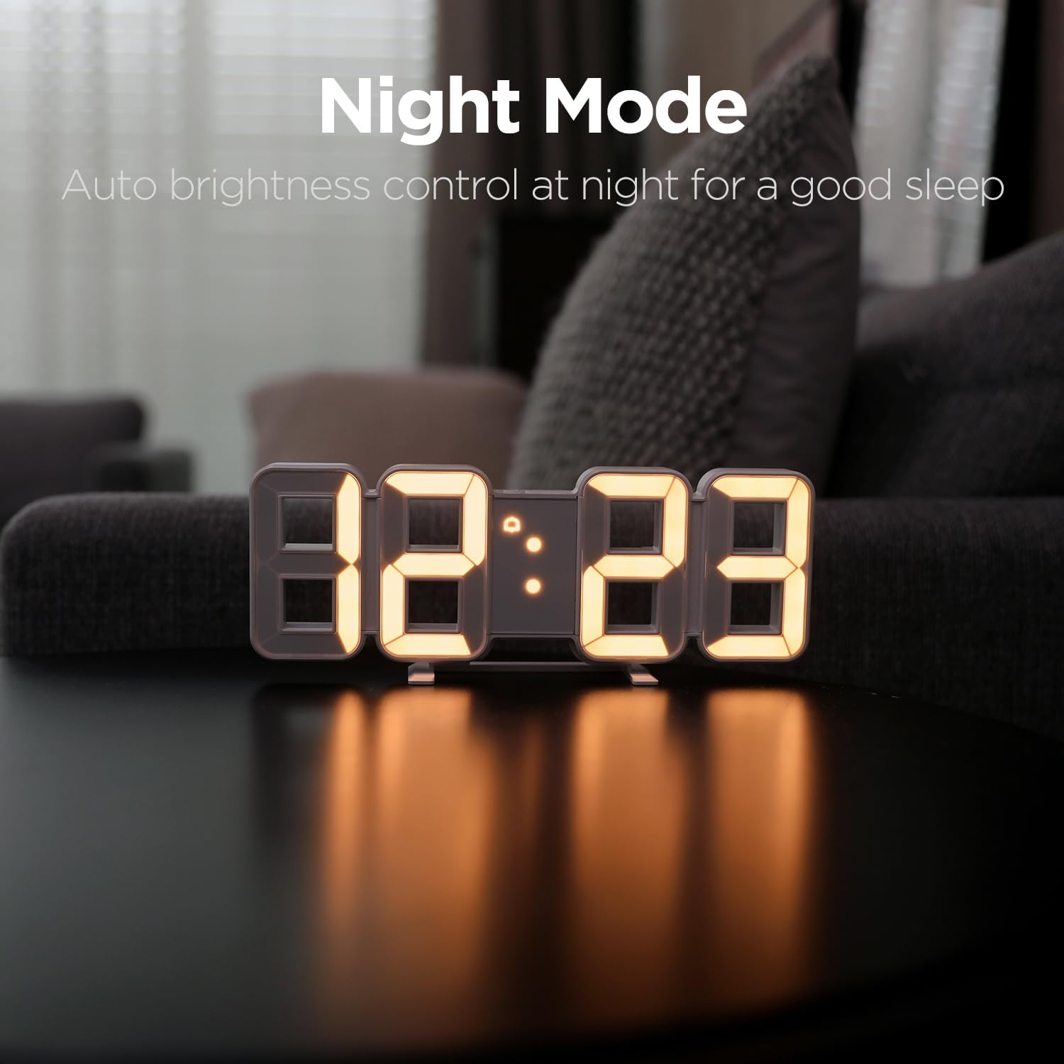 mooas 3D Pure mini White Gold LED Clock, Multi-Function LED Clock (Calendar, Alarm, Temperature) (8.5" White Gold Table Alarm Clock)