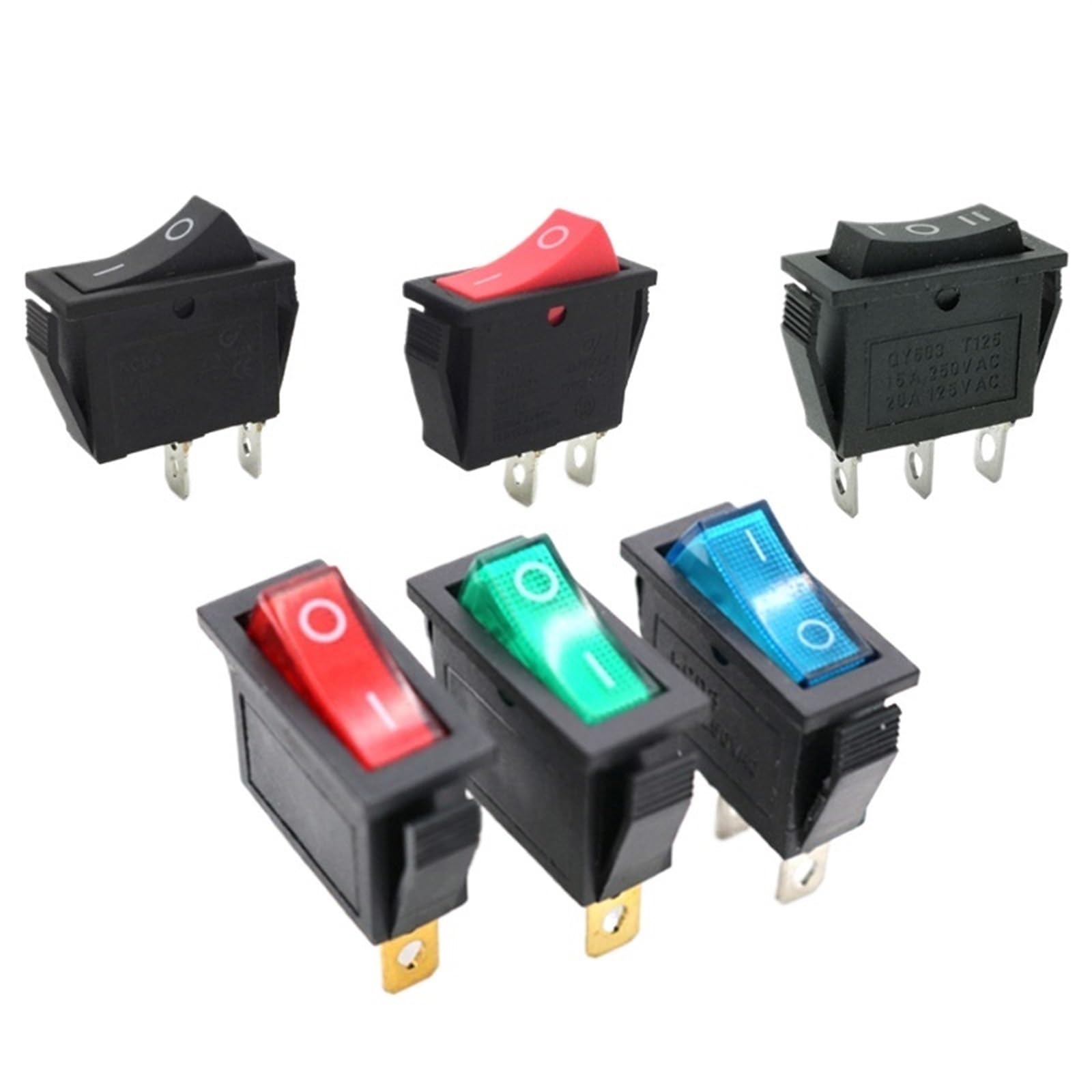 KCD3 włącznik/wyłącznik 2-pinowy, 3-pinowy, elektryczny włącznik/wyłącznik z włącznikiem zasilania światła 16A, 250VAC/20A, 125VAC, 5 sztuk (2P ON-OFF Black)
