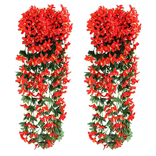 2 Stück 80CM Kunstpflanze Hängend Lilie Seidenblumen Künstliche Blumen Wie Echt Rosa Kunstblumen Wie Echt Einzeln Kunstblume Hängepflanze für Büro, Party, Hochzeit, Zuhause, Dekoration