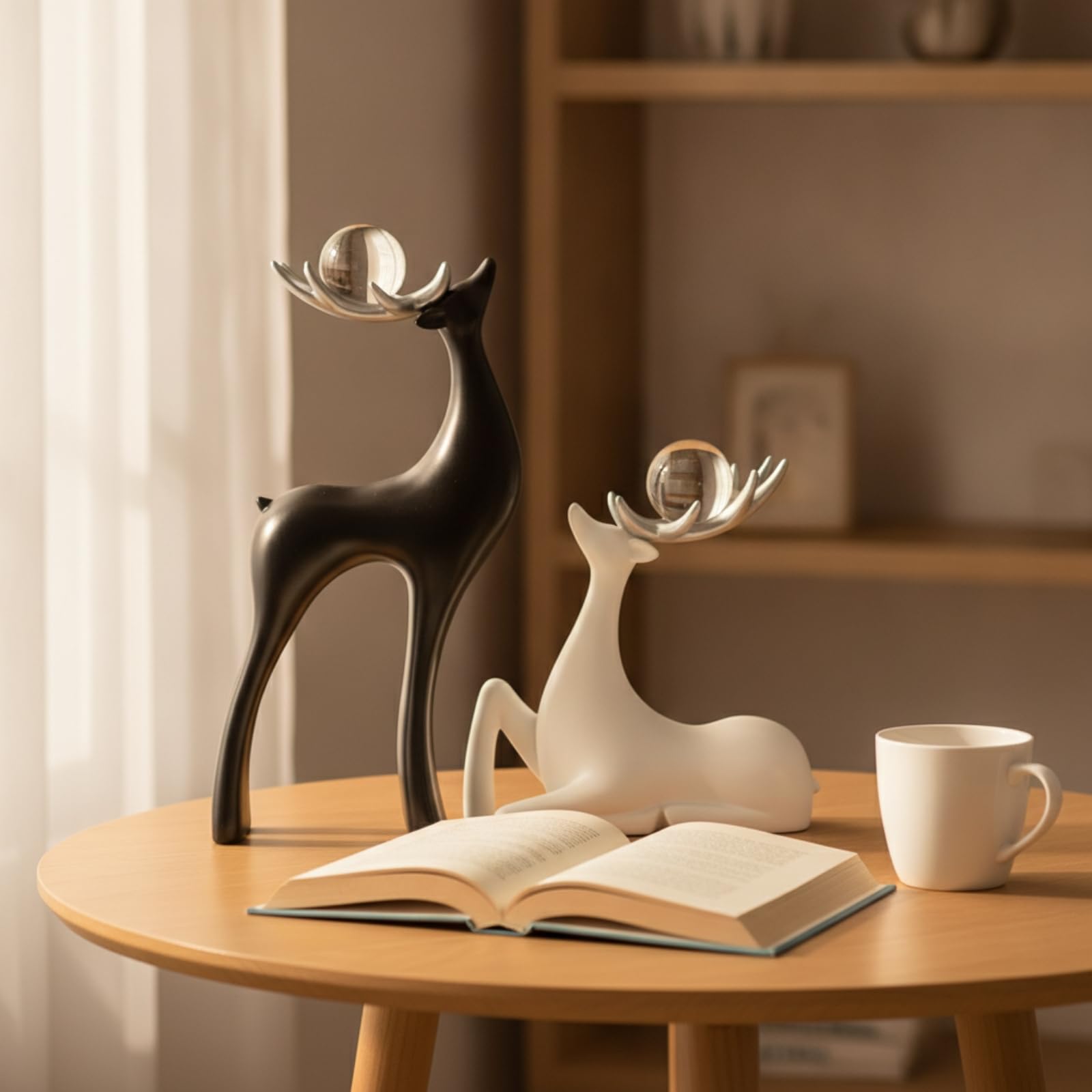 2 Pezzi Statuette di Animale con Sfera Moderno Statuine Decorative Scultoreo Sculture per Soggiorno, Ingresso