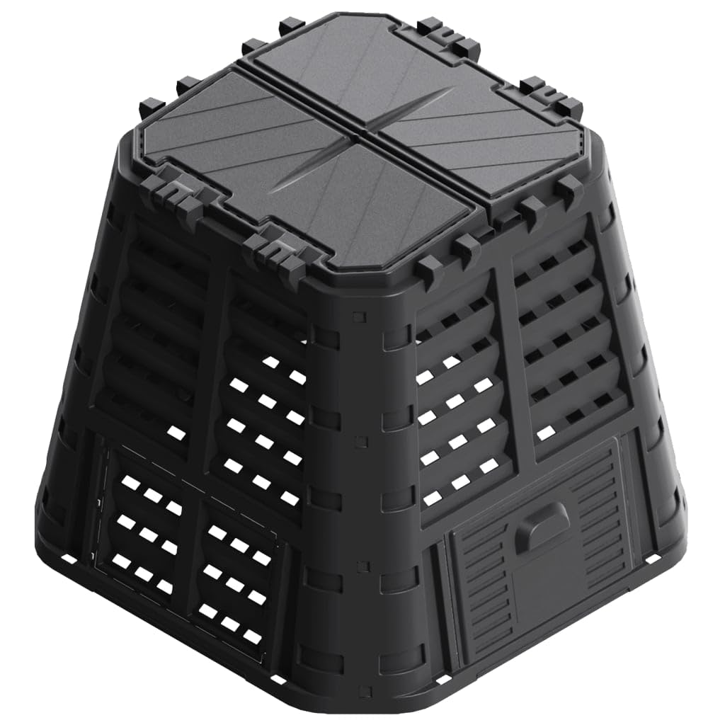 Compostiera da giardino, 480 l, compostiera termica in plastica, compostiera rapida per rifiuti da giardino e rifiuti biologici, nero, 93,3 x 93,3 x 80 cm