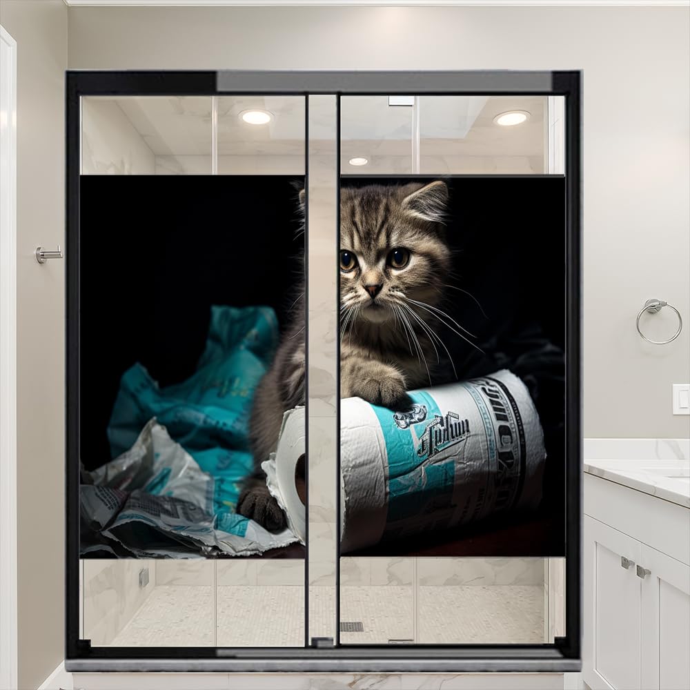 Clever Cat - Pellicola per finestre in vetro colorato, motivo astratto, moderno, per la privacy degli animali, non adesiva, decorativa, statica, per casa e ufficio, 70 x 120 cm, 2 pezzi