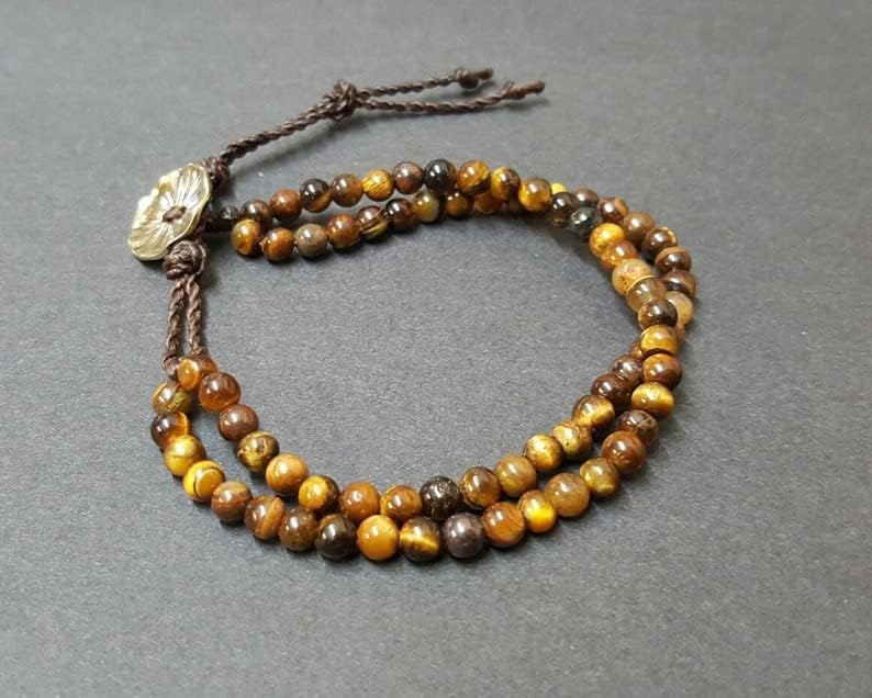 tiger's eye round smooth 4mm brown color beads adjustable thread cord bracelet for men, women, meditation, yoga, healing, prosperity.