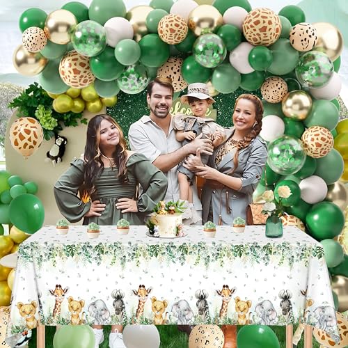 Image of TREWAVE 3 Pcs Jungle Safari Animal Tablecloths Wild Animals Plastic Table Cover Wild Creatures Printed Tablecloth for Boy Girl Baby Shower Birthday Table Decoration Supplies, 54 inch x 108 inch