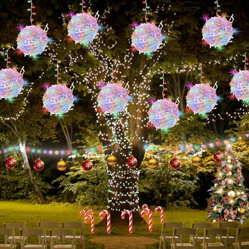 Baung Christmas String Lights Outdoors,4 Pack 7.98" Sphere Ball Tree Garden Globe Lights for Home, Party, Christmas, Porch Patio,Wedding, Garden,Tree Decoration with Memory Function Plug