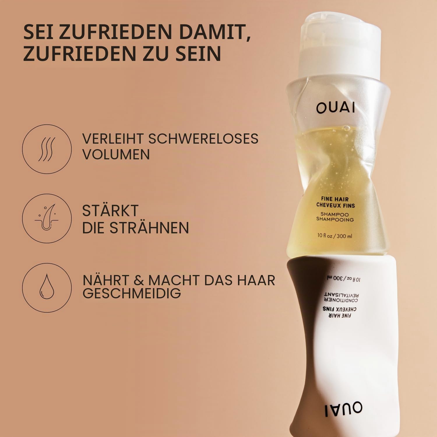 OUAI Feines Shampoo und Conditioner Set - Sulfatfreies Shampoo und Conditioner für feines Haar - Hergestellt mit Keratin, Marshmallowwurzel, Sheabutter & Avocadoöl - Frei von Parabenen & Phthalaten -