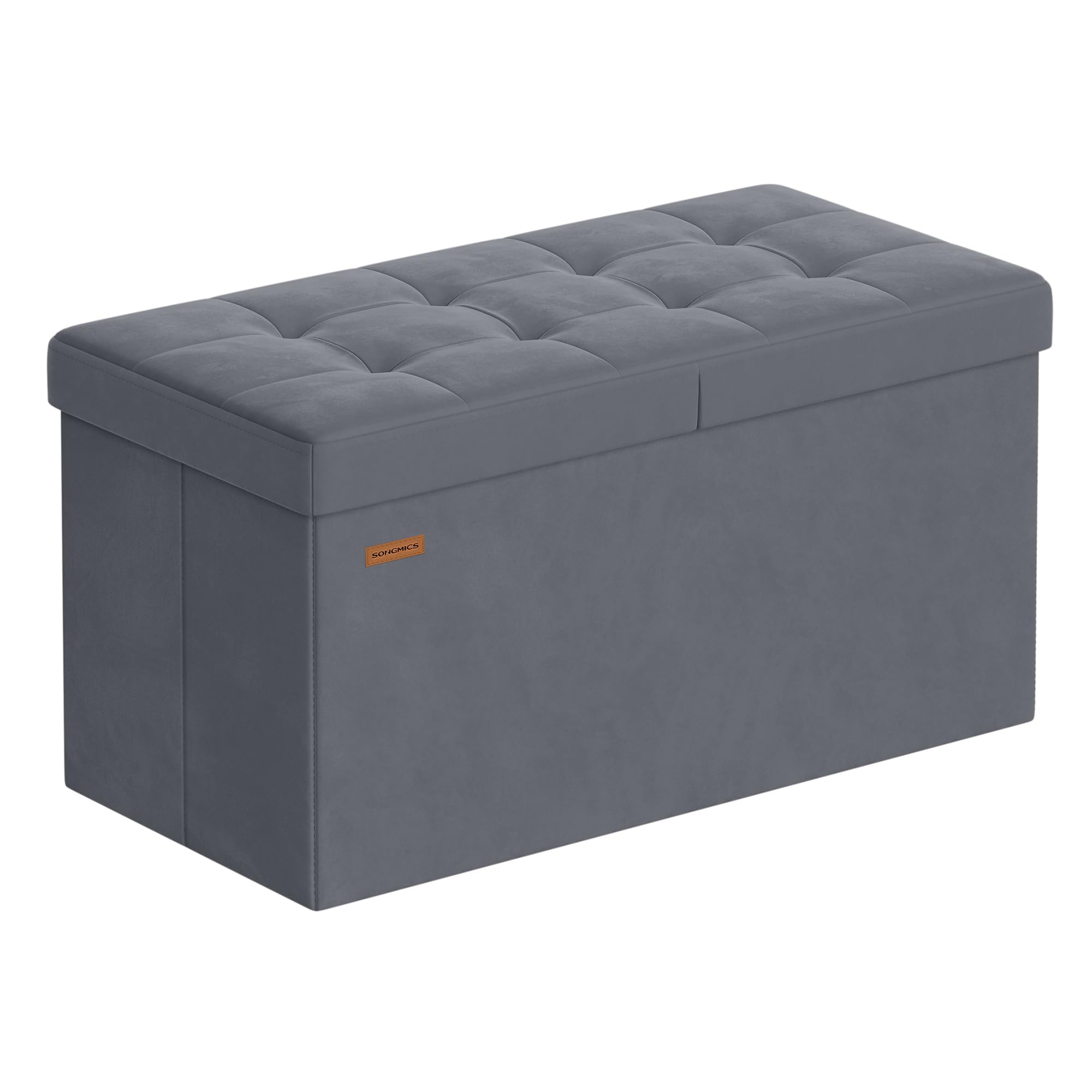 SONGMICS Storage Ottoman, Foldable Storage Bench, 38 x 76 x 38 cm, Flipping Lid, 300 kg Load Capacity, for Hallway, Living Room, Bedroom, Velvet Fabric, Slate Grey LSF048GN02
