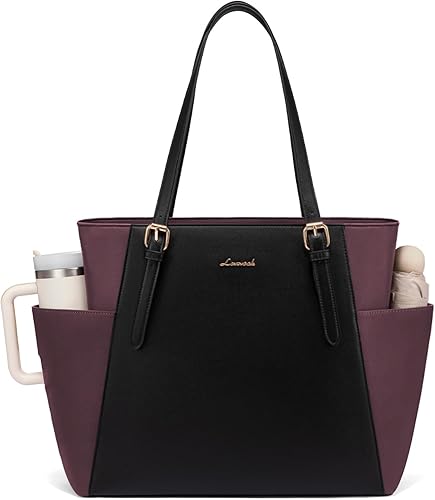 Miniatura 17 de LOVEVOOK Bolso para laptop con gran portavasos para mujer, bolso tote de cuero para trabajo para mujeres, maletín profesional para computadora de