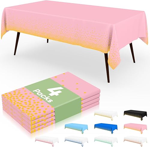 Miniatura 25 de misaya Paquete de 4 manteles desechables de lunares, mantel de plástico impermeable de 54 x 108 pulgadas, lunares dorados rectangulares en blanco