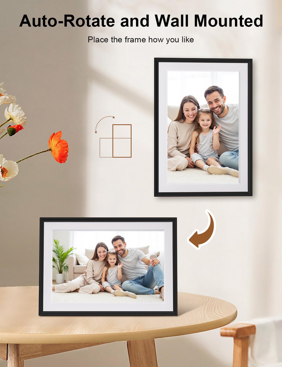 Cadre Photo numérique Intelligent Wi-FI FRAMEO 10,1 Pouces 32 Go, écran Tactile IPS LCD 1280x800, Rotation Automatique Portrait/Paysage, Partage instantané de Moments Via l'application Frameo Noir