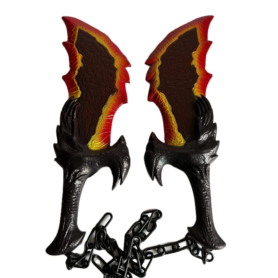 damdos Halloween Prop Cosplay Weapon for Ghost Kratos Flame Knife War NECA Sparta Kratos Blades of Chaos Sword (2pcs 18inch with Link)