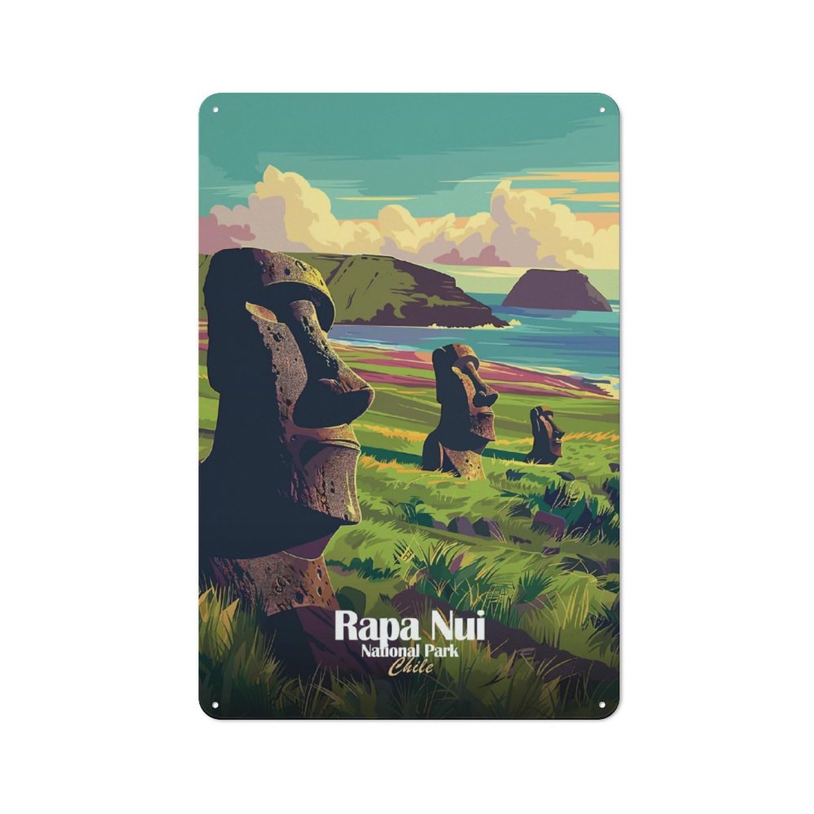 Junmoney Rapa Nui National Park Chile Vintage Metal Wall Art Sign 30X20cm Featuring Old Style Wall Plaque For Kitchen, Hallway, Bar Or Small Cafe