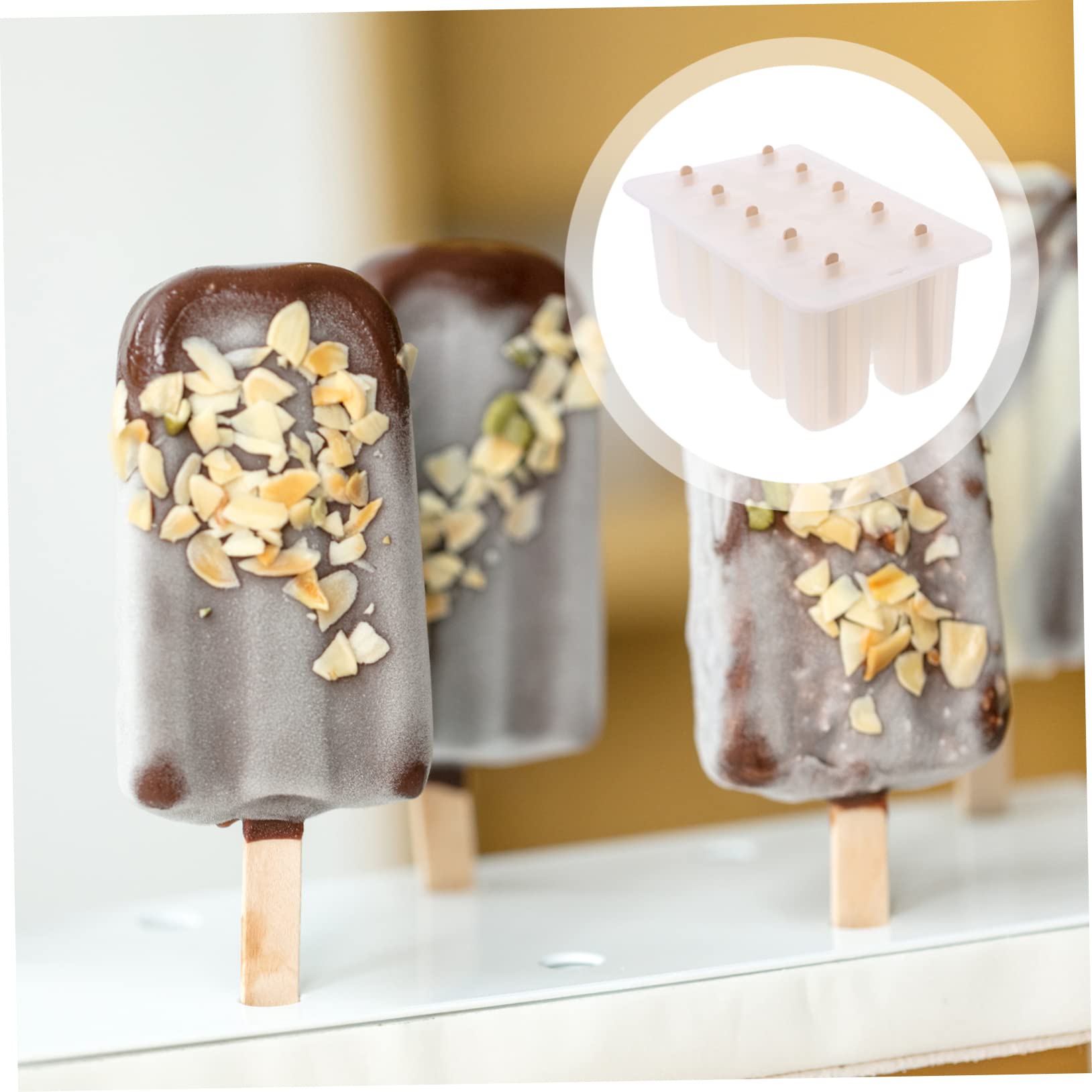 Moule à Glace en Silicone avec Bâtons en Bois, Lot de 10