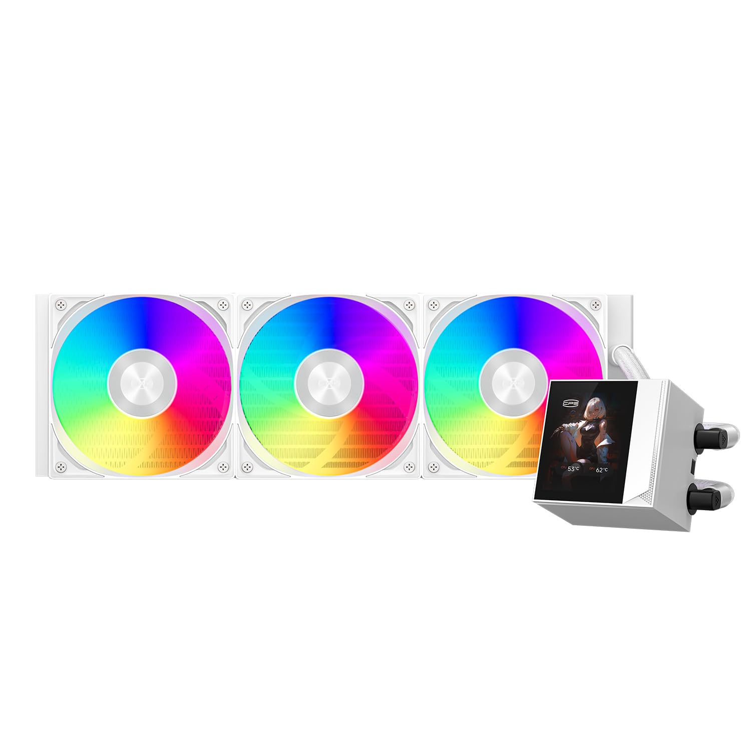 Raffreddatore CPU, raffreddamento liquido AIO da 360 mm, pompa ad alte prestazioni, display IPS da 2,4", raffreddamento ad acqua CPS ARGB con ventole silenziose F5 R120 mm (DC360 Pro ARGB Display WH)