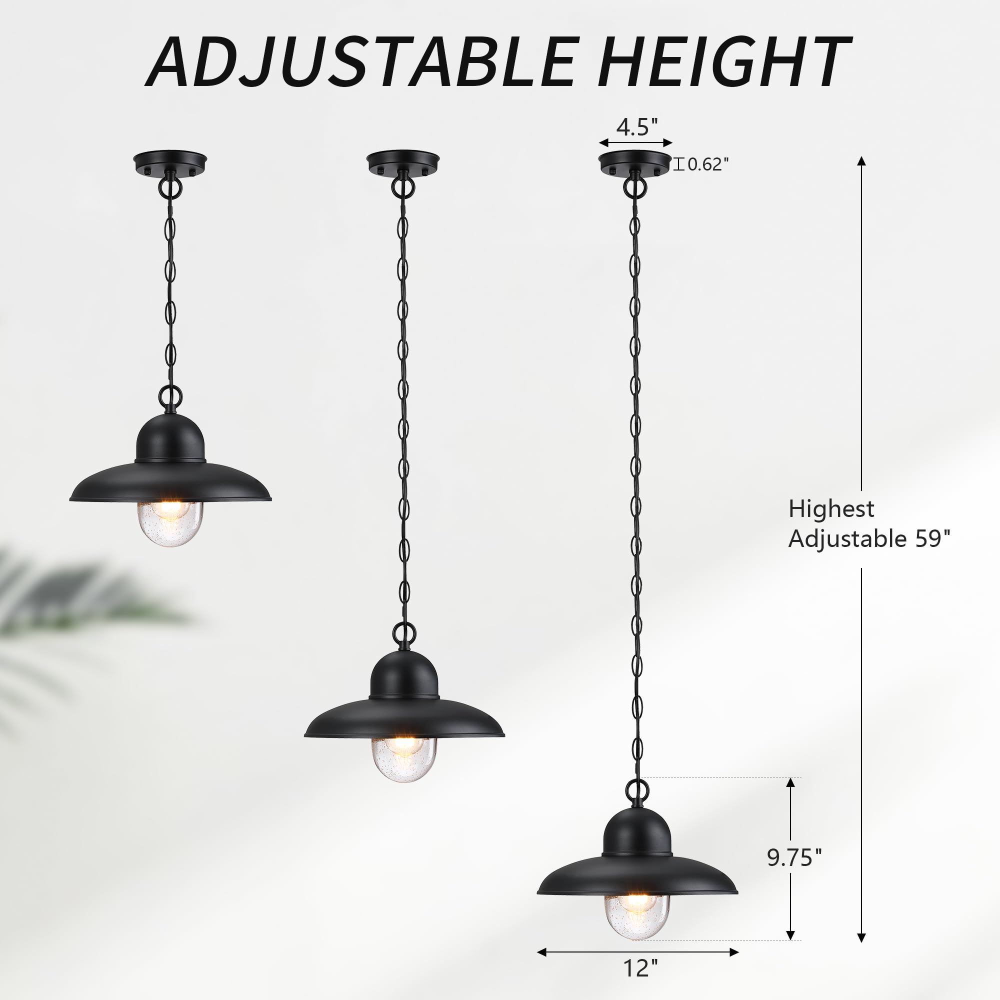 DD064-1-BK - Lámpara colgante para exteriores de 12 pulgadas, con cadena ajustable, luz negra de montaje en techo con cristal de burbujas para puerta delantera, entrada y cenador, DD064-1-BK 7