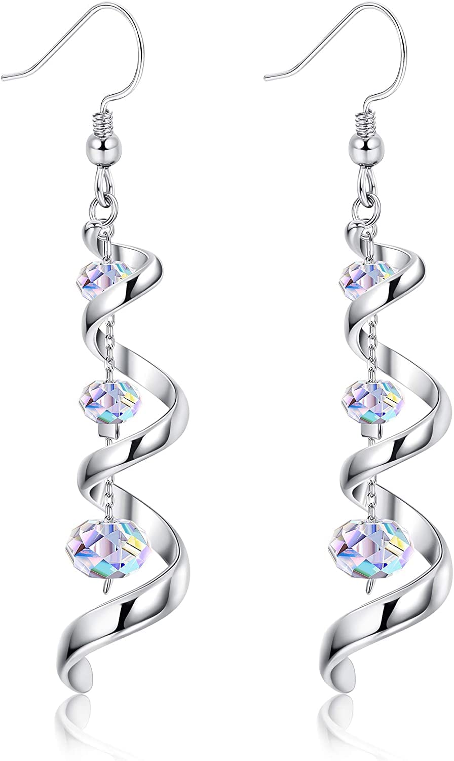 MILACOLATO Pendientes Colgantes Largos De Cristal Para Mujer, Pendientes De Anzuelo De Plata 925, Cinta En Espiral Lágrima Múltiple Pendientes Aros Colgantes De Gota De Cristal Brillante Joyas Regalos