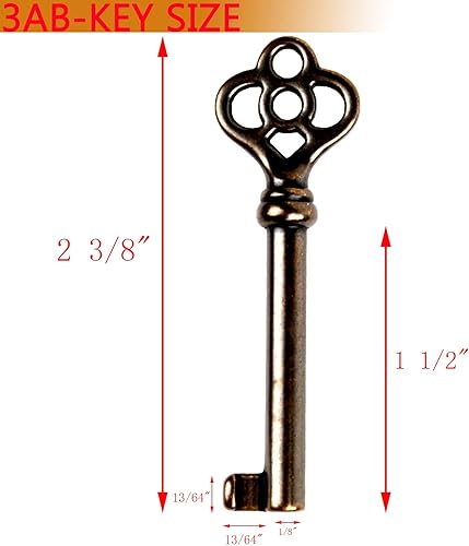Miniatura 2 de Llave de esqueleto de barril hueco antiguo KY-3AB (4 piezas) para puertas de gabinete, cajones de aparador, relojes de abuelo, antiguo, vintage,
