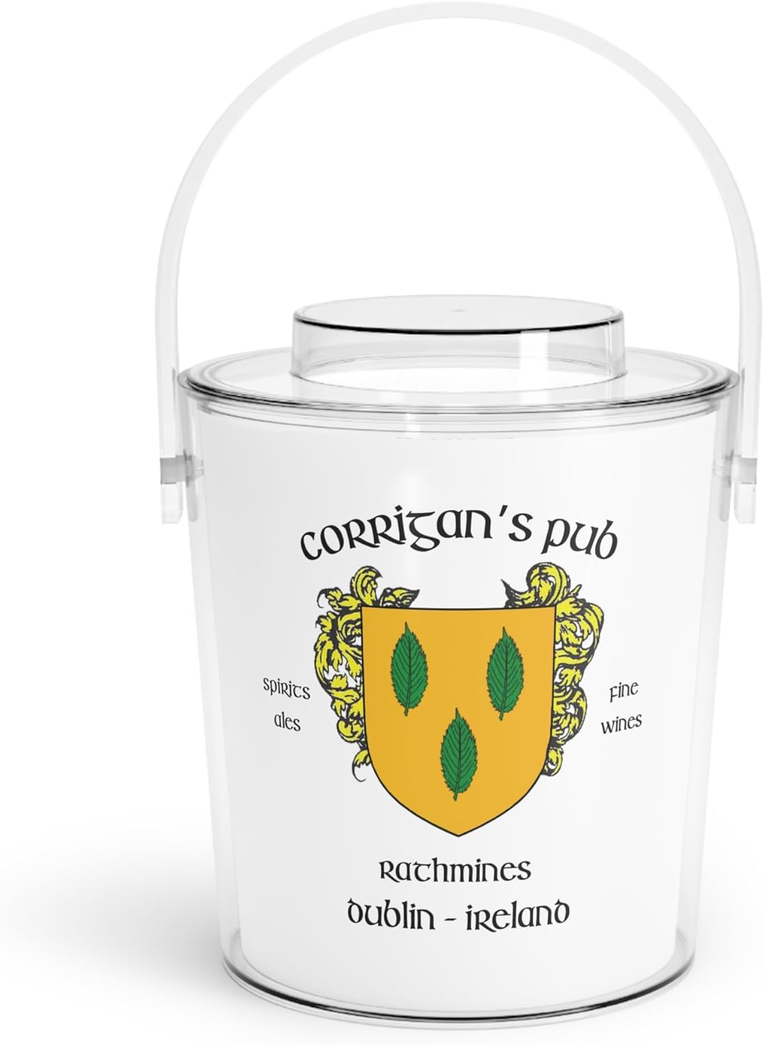 Authentic Irish Pub Ice Buckets with Tongs & Lid - Ireland Bar Souvenir from Over 200 Irish Bars Featuring Family Crest & Coat of Arms Designs (Corrigan's Pub)