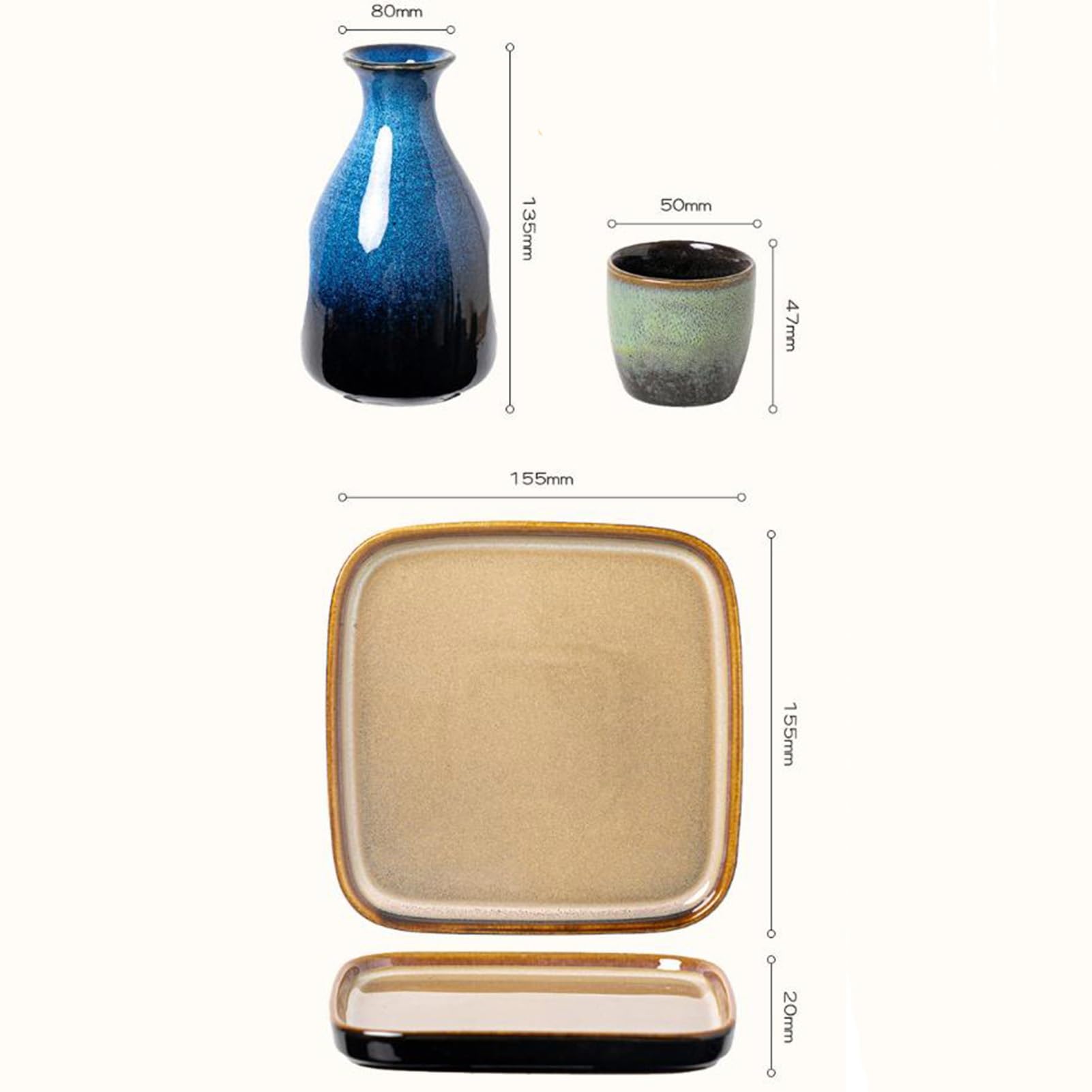 Vnook Japanisches Sake-Set,handgefertigten Weingläsern aus Keramikmaterialien,für kalten Sake, warmen Sake, Shochu und Tee(Blue)