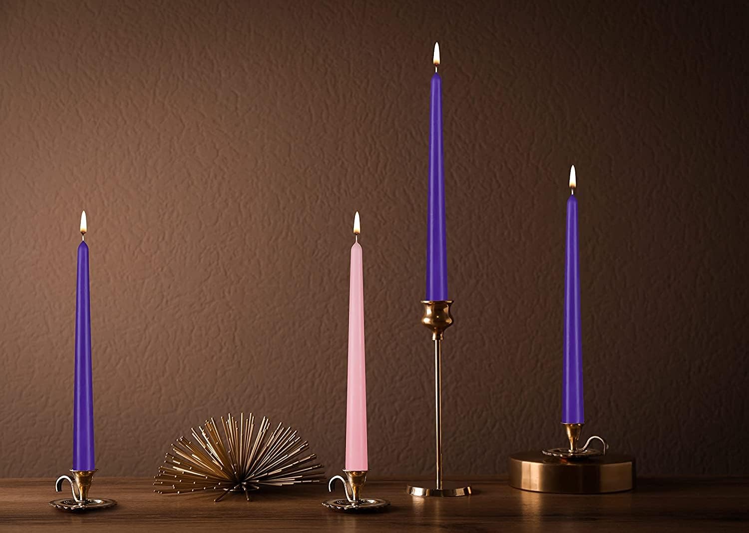 BRUBAKER 4 pcs Advent Candles Purple and Pink - 10 Inch Taper Candles for Christmas, Church and Celebrations - Unscented and Dripless - Made in Europe : Home & Kitchen