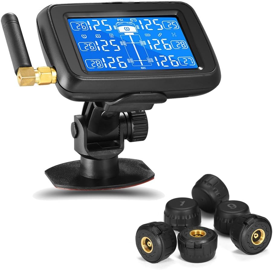 Tire Pressure Monitoring System Careud Tire Pressure Sensor TPMS Sensor RV Truck Bus with 6pcs External Sensors Real Time Monitoring Pressure and Temperature Large LCD Display (U901T 6 Tire)