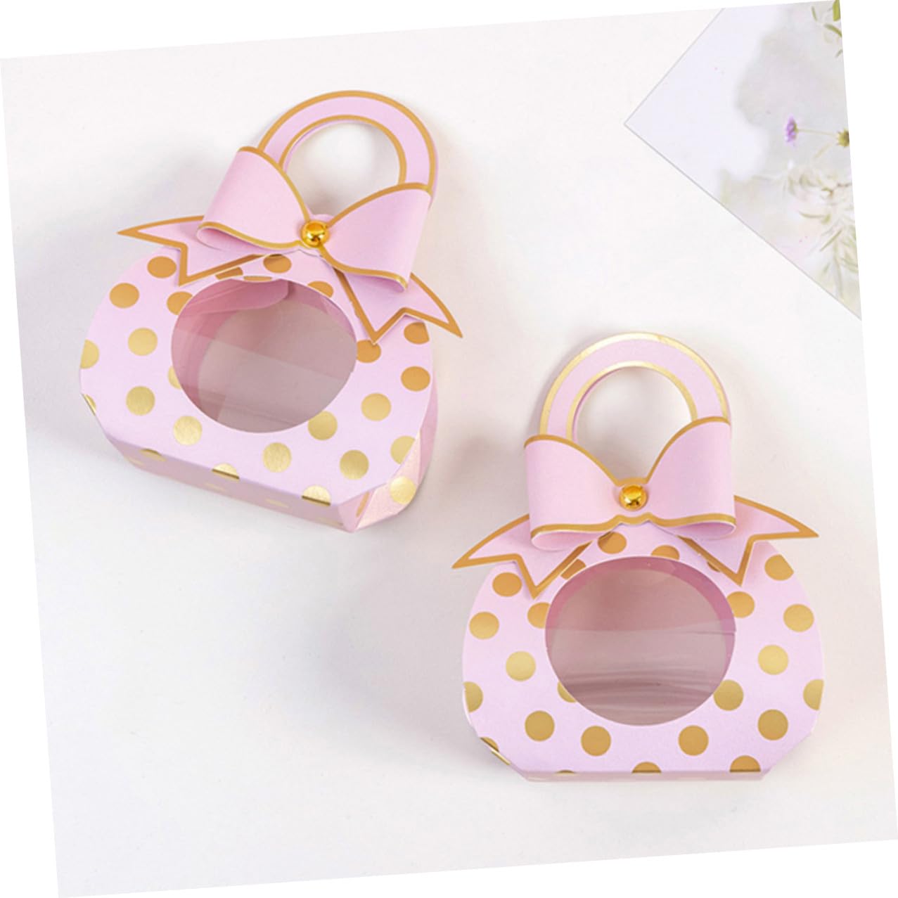 BESPORTBLE 50 Pezzi Souvenir Box Manico e Fiocco Elegante in Carta Rosa 6,5x3,5x13 Cm per Nozze e Party