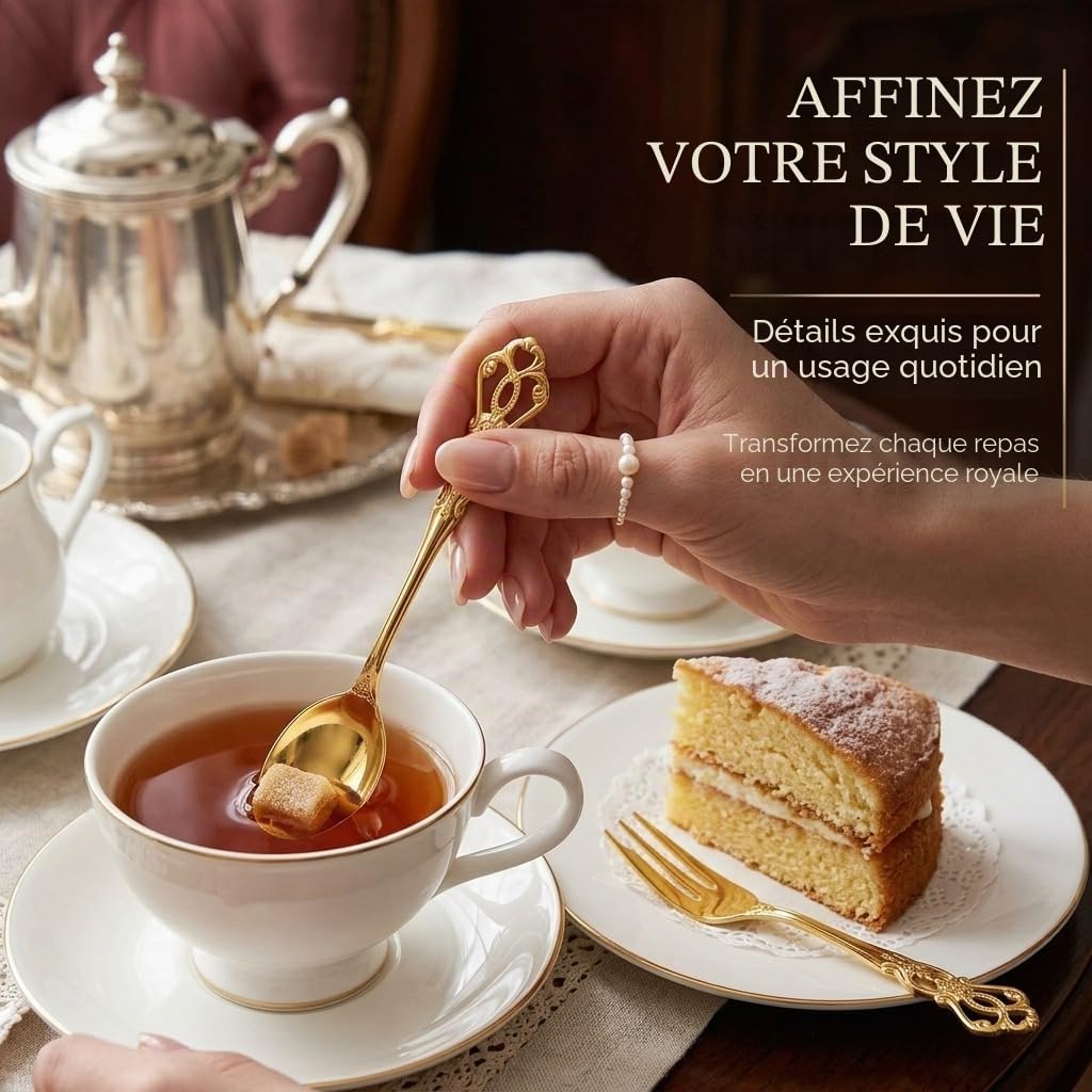 Couverts de Table doré, Vintage Ménagère 20 pièces en Inox pour 4 Personnes Comprend des Couteaux/Fourchettes/Cuillères, Poli Miroir/Lavable au Lave-vaisselle Couverts pour la Maison Divertissement