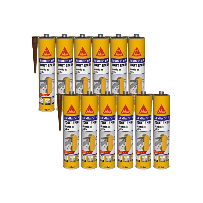 Lot de 12 mastics colle multi-usages SIKA Sikaflex 11 FC Purform - Marron - 300 ml