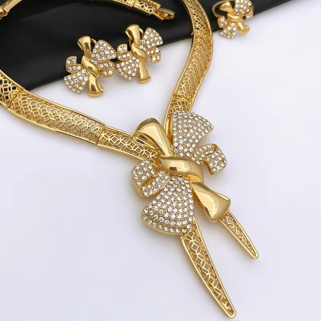 Set di gioielli con fiocco placcato oro 18carati for donna,fiocco alla moda