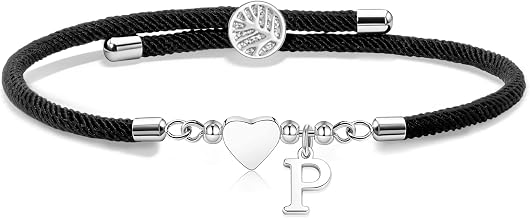 Handmade Braided Rope Bracelet Gift,Adjustable Silver Heart Bracelet 26 Initial A-Z For Daughter Son Mother Sister Birthday Christmas
