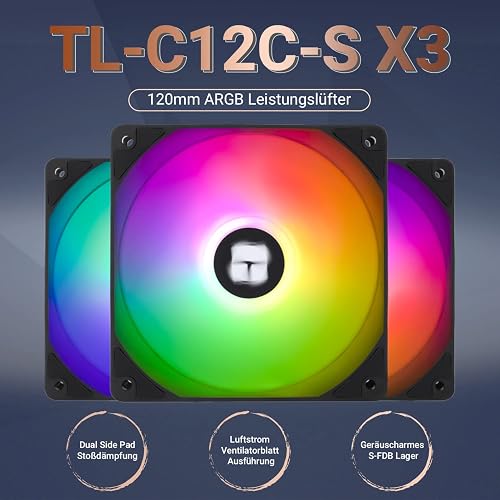 Thermalright TL-C12C-S Ventilateur de cpu 120mm ARGB Case Cooler Fan, 4pin PWM Silent Computer Fan avec roulement S-FDB inclus, jusqu’à 1500RPM ventilateur de refroidissement (3 quantités) - 2