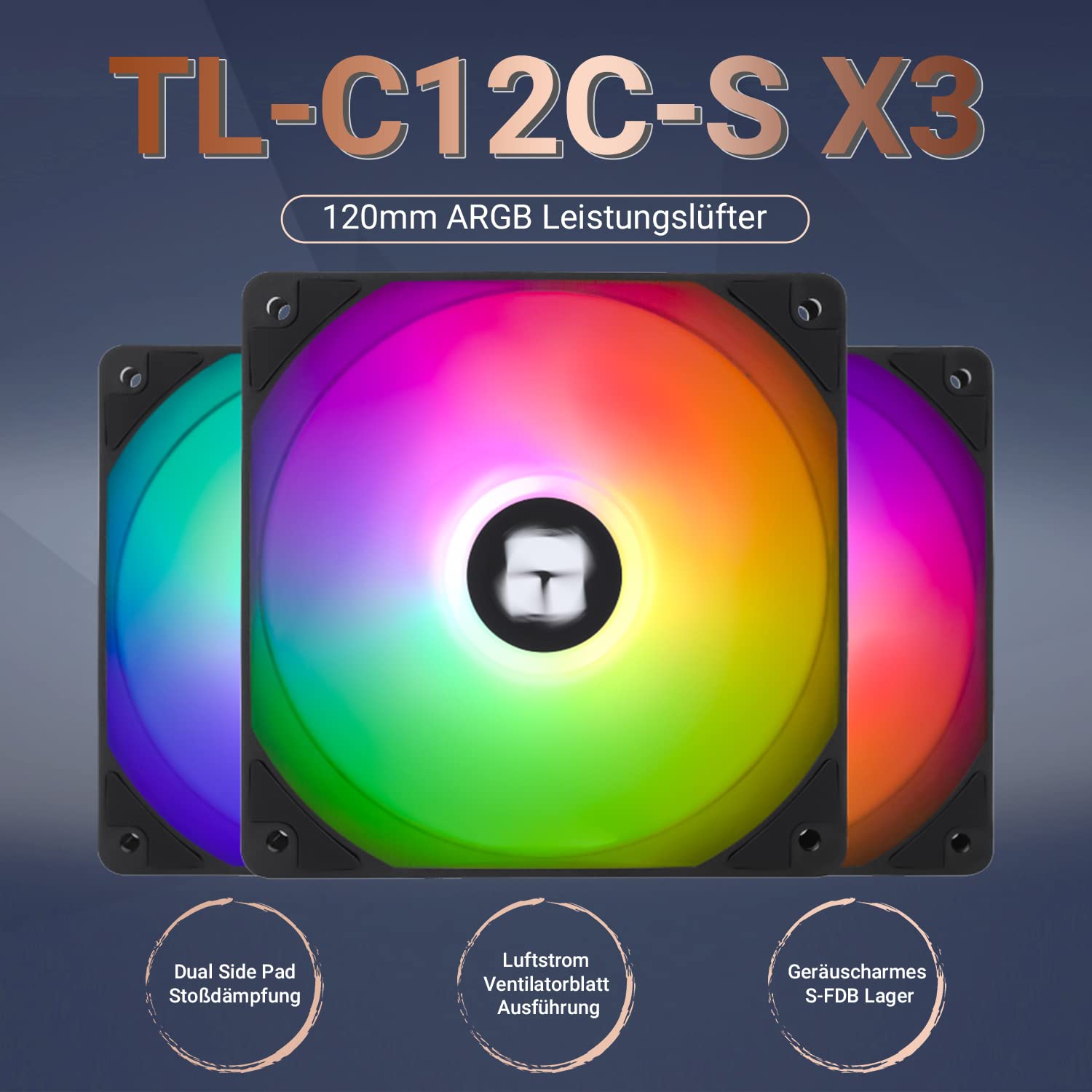 Thermalright TL-C12C-S 120mm Wentylator CPU 120 mm, ARGB, wentylator do obudowy, 4-pinowy PWM, cichy wentylator komputerowy z łożyskiem S-FDB, wentylator do 1500 obr./min, 3 sztuki