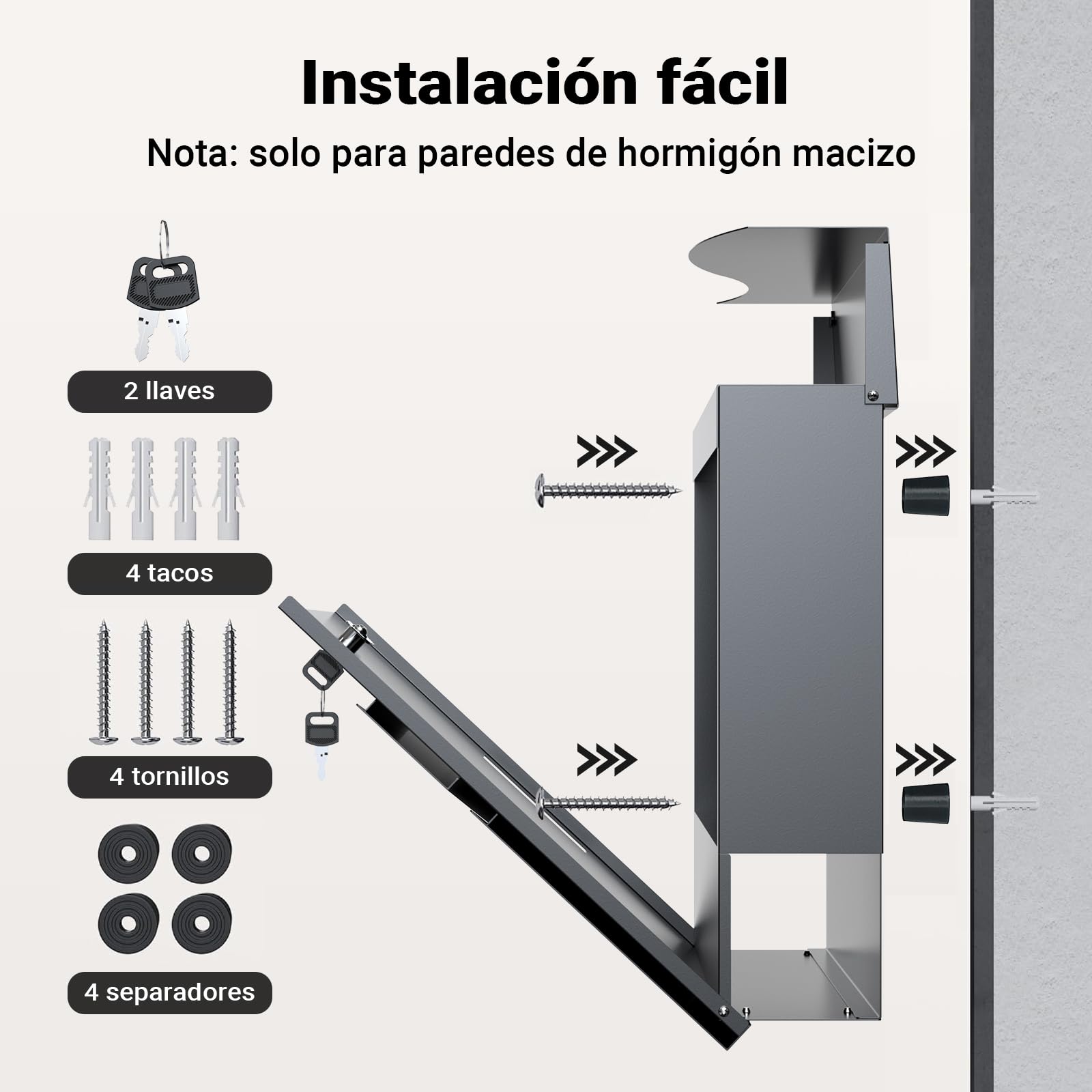 Wiltec Buzón de diseño V28 Antracita 370 x 105 x 370 mm, de Pared con Cerradura y Hueco para el periódico, de Acero con Recubrimiento en Polvo