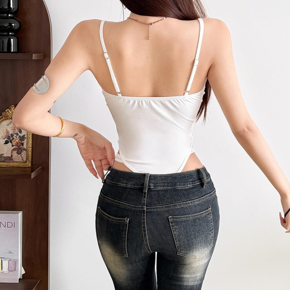 SINROYEE Womens Sexy Deep V Neck Backless Sleeveless Goth Bodysuits for Going Out Tank Tops