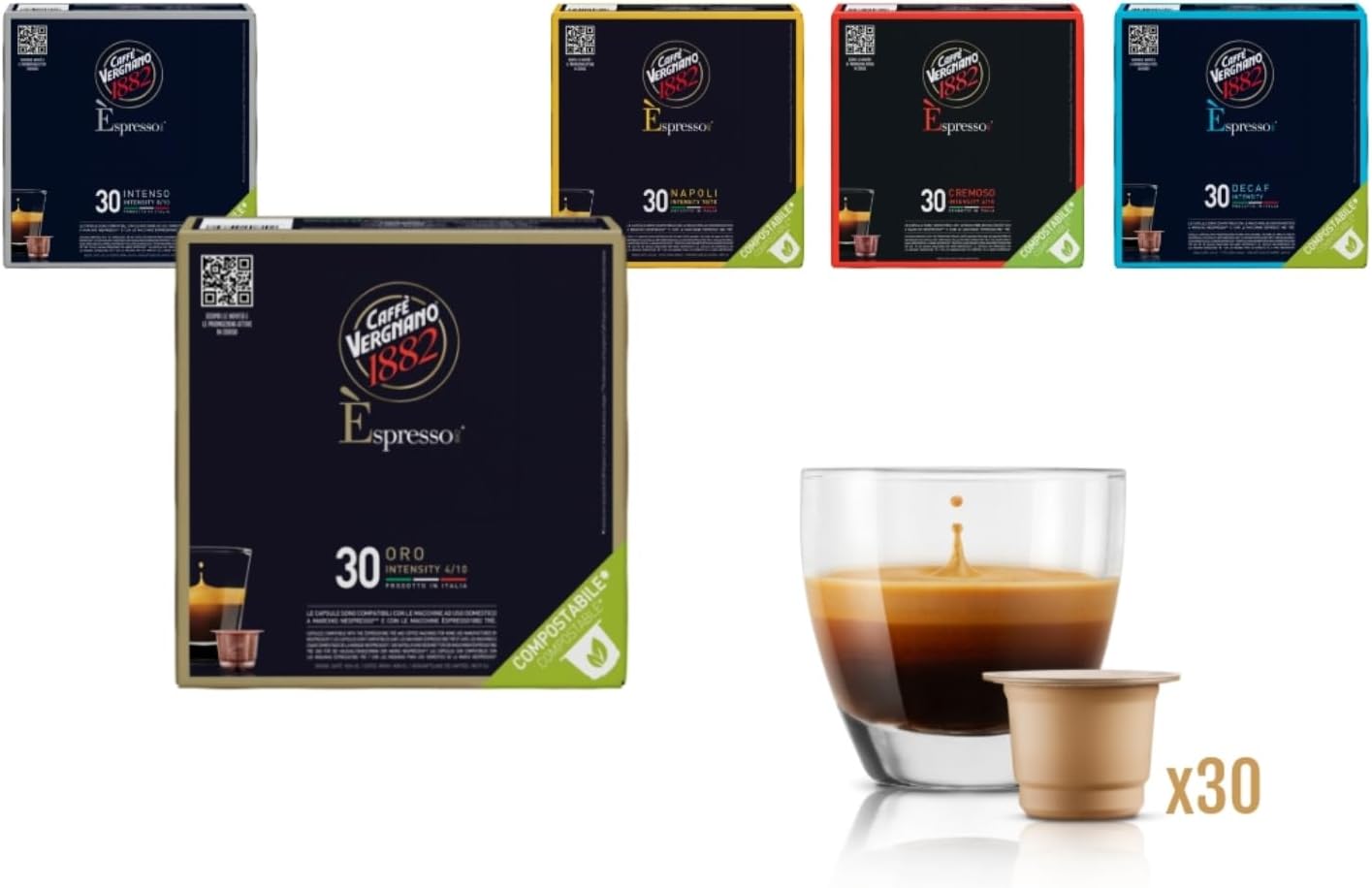 Caffè Vergnano Èspresso1882 - 240 Capsule Caffè Compatibili Nespresso e Compostabili, Oro - 8 confezioni da 30 capsule Arabica - Immagine 2