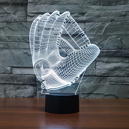 Threetoo Amazing 7 Colors Optical Illusion 3D Baseball Lamps,Glow Lighting Nightlight Room Decor Table Lamps (Baseball Gloves) #TOP3