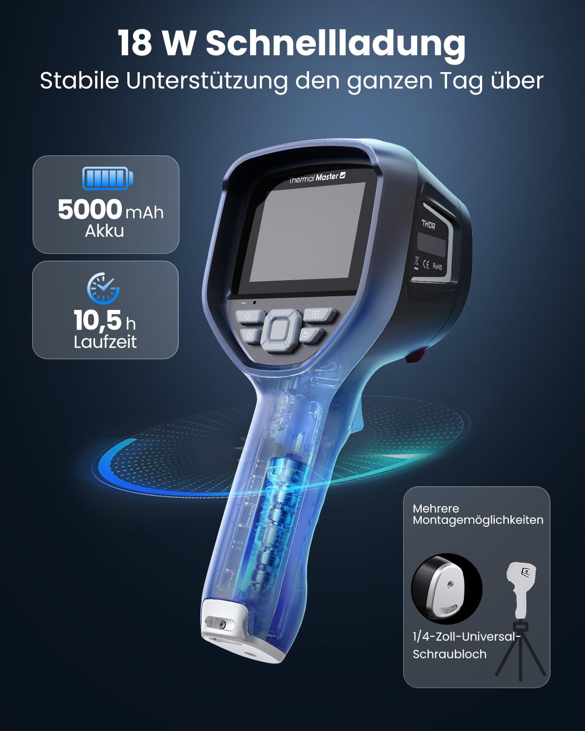 Thermal Master Thor 002 Wärmebildkamera Handheld, 512×384 X³ Auflösung, 25Hz Infrarotkamera, 3,5" IPS Display, -20°C bis 550°C, Laser, WLAN & App/PC-Analyse, IP54 für Elektro, Industrie & HLK