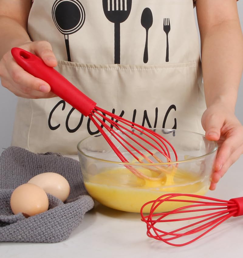 Ousyaah Silicone Whisk (6 Pcs), 10-Inch Whisks for Cooking, Heat Resistant Kitchen Whisks for Non-stick Cookware, Balloon-Head Egg Beater for Blending, Whisking, Beating, Frothing and Stirring, Red - Image 4