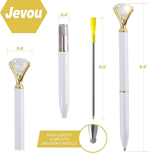 Miniatura 3 de Juego de bolígrafo redondo hueco con bolígrafo de cristal grande para boda, compromiso, fiesta, recuerdos, dorado, con bolígrafo blanco