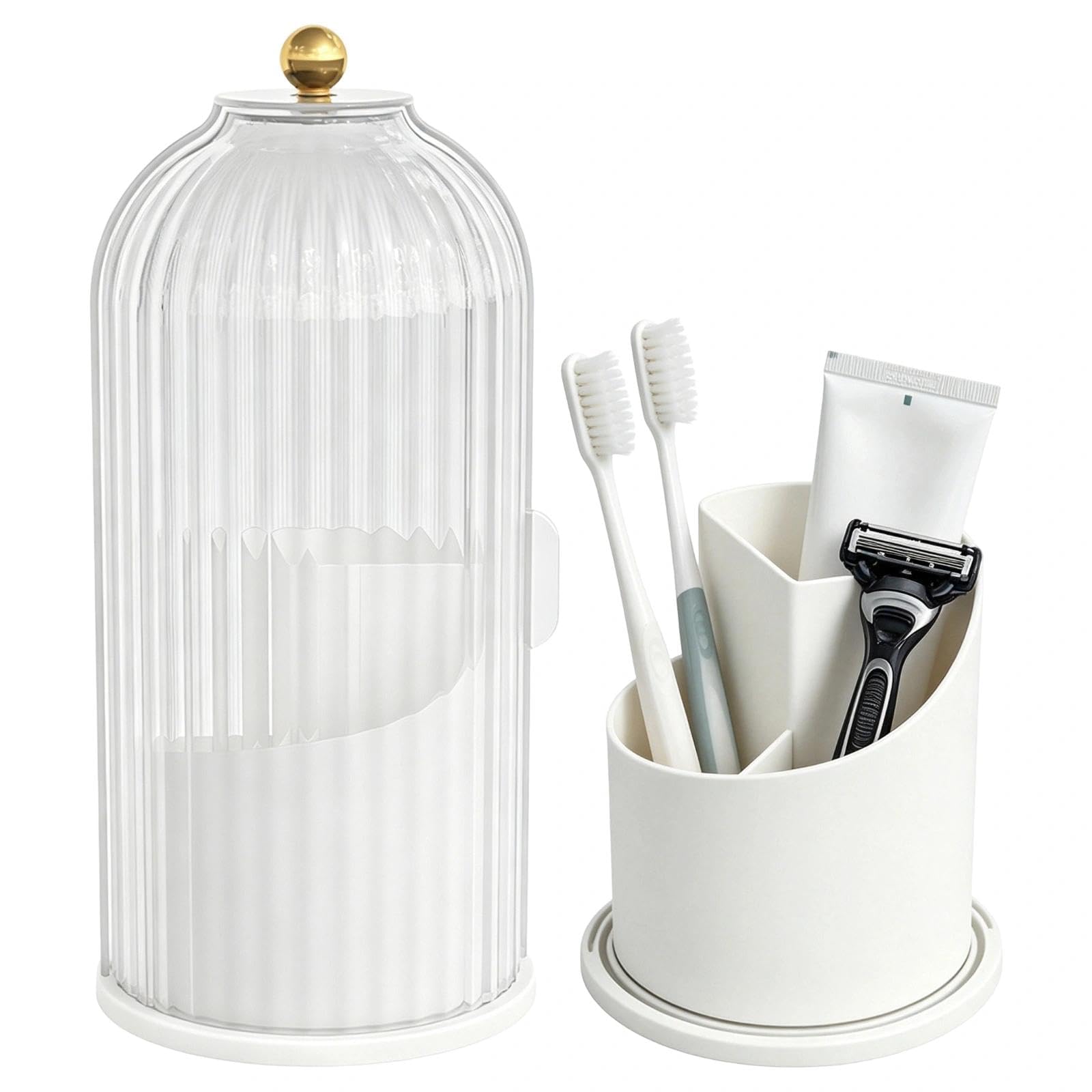 360° Rotating Toothbrush Holder With Cover, Dustproof Toothbrush Holder Wall Mounted and Countertop Organizer, Multifunctional Tooth Brush Holders For Makeup Brushes, Space Saving Bathroom Storage