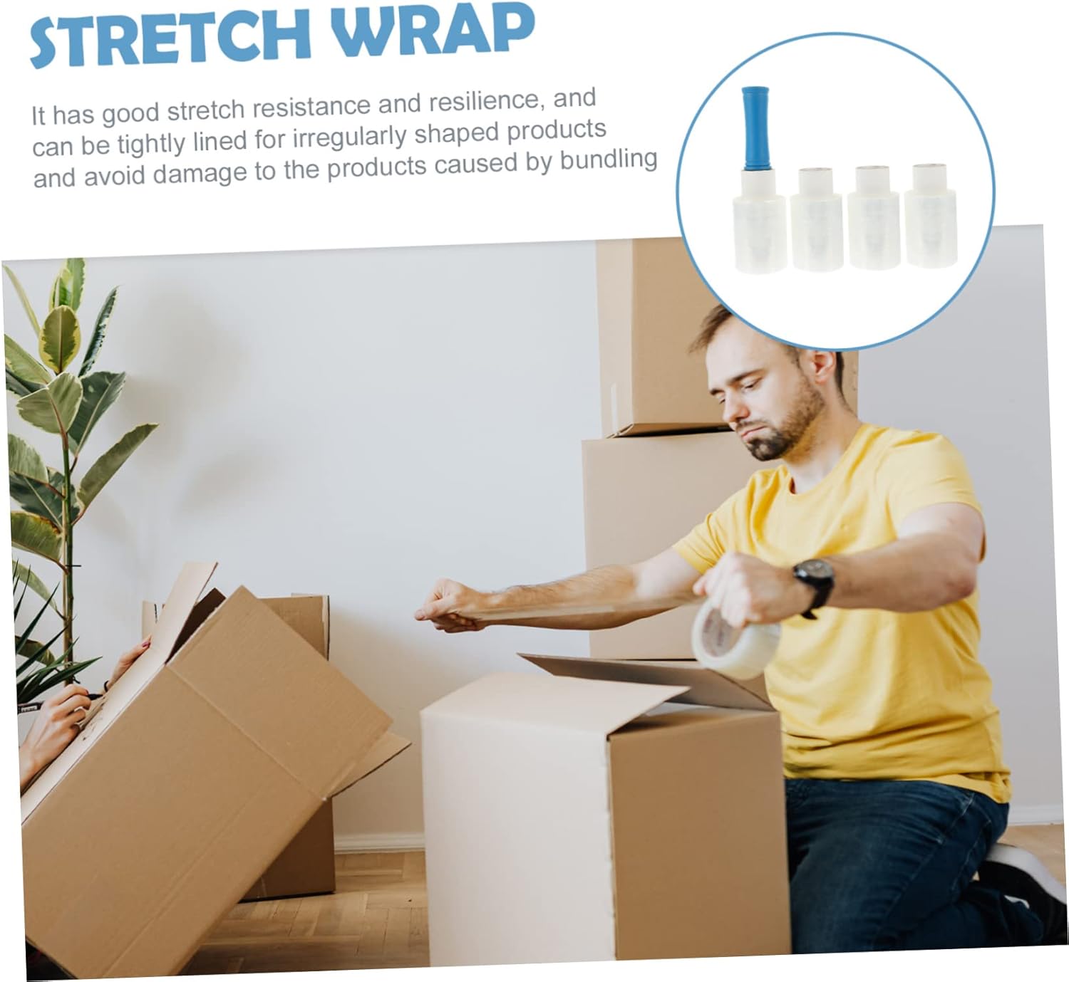 DOITOOL Stretch Film Roll Handle Heavy Duty Shrink Wrap for Industrial Packing Furniture Moving Pallet Wrapping 18 x 1000